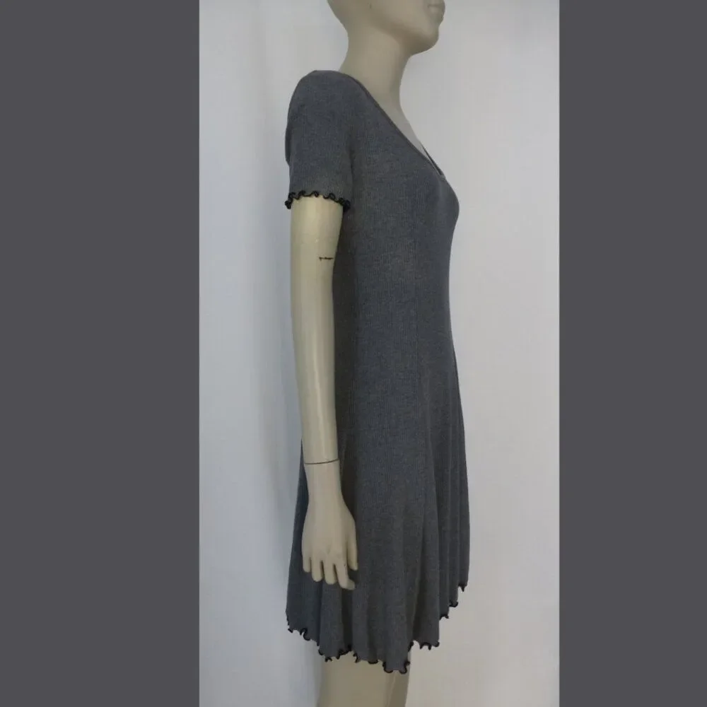 Bar III Short Sleeve Ribbed Fit & Flare Grey Dress